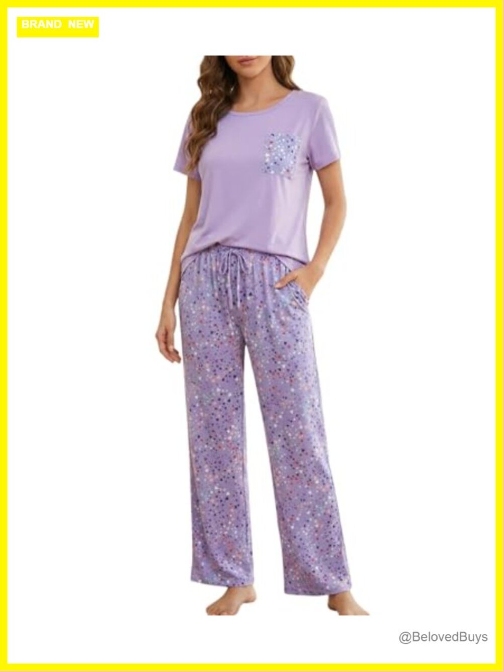 Women's Cotton Pajama Set Short Sleeve Top & Pants with Pockets